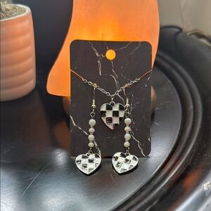Silver Heart Pendant Necklace and Earrings Set